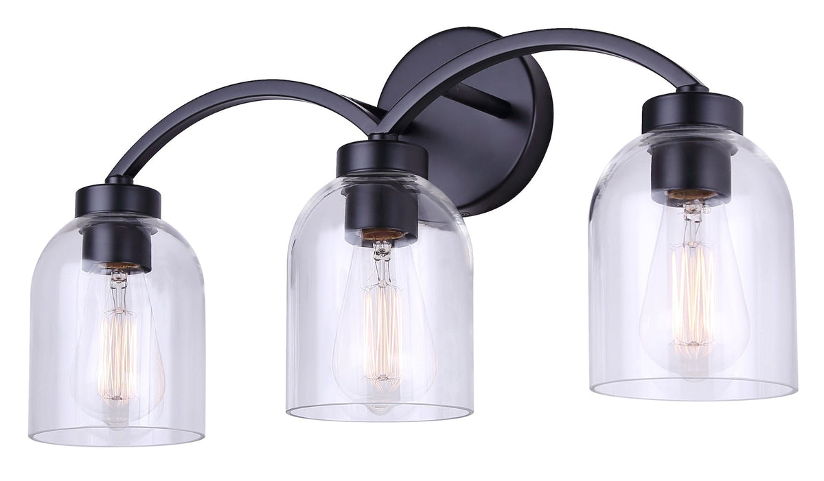 Bentbrook 3-Light Vanity with Glass Shade, Black