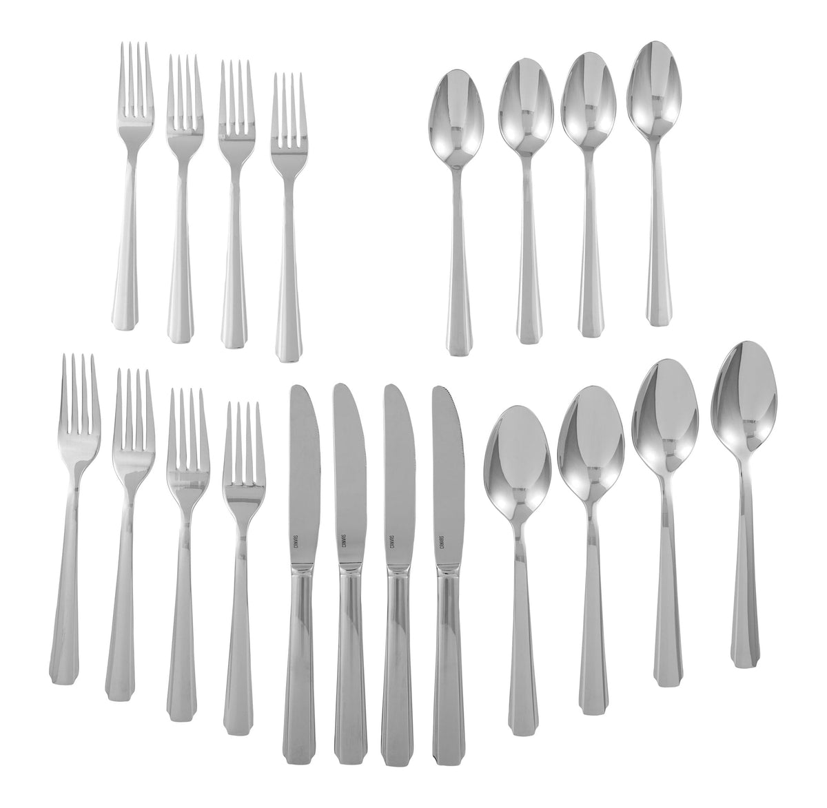 Bevelled Octagonal Flatware Set, Serves 4, 20-pc, with Mirror Finish