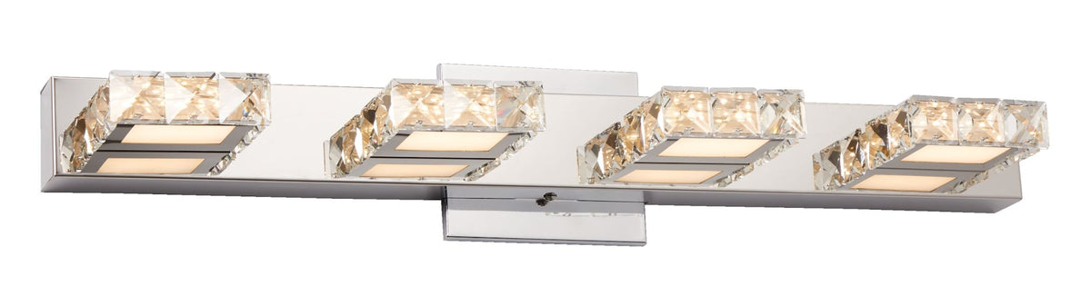 Isabella 4-Light Crystal Design LED Vanity Light Fixture, Chrome