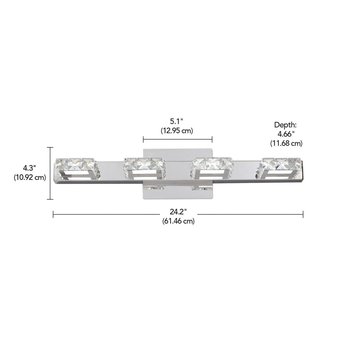 Isabella 4-Light Crystal Design LED Vanity Light Fixture, Chrome