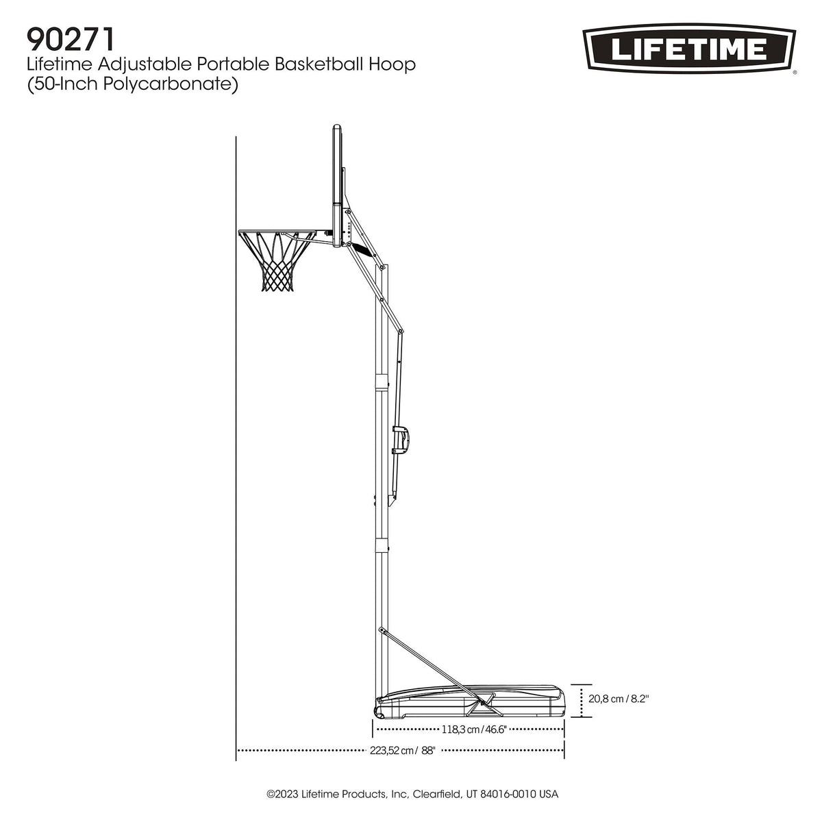 Portable Adjustable Basketball Backboard, Hoop & Net System, 50-in