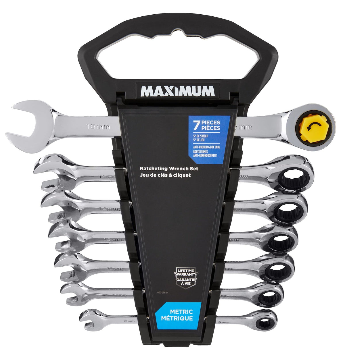 Ratcheting Wrench Set, Metric, Nickel-Chrome Plating, 7-pc