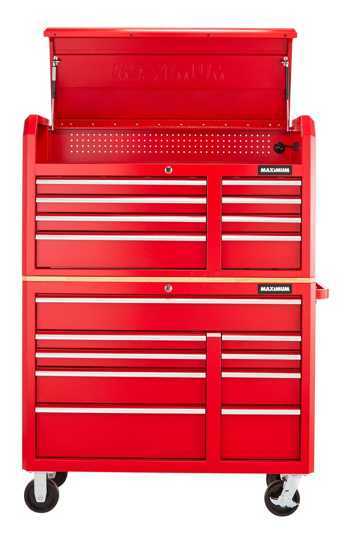 Tool Storage Cabinet, Built-In Power Bar with USB, 9-Drawer, 47-in, Red