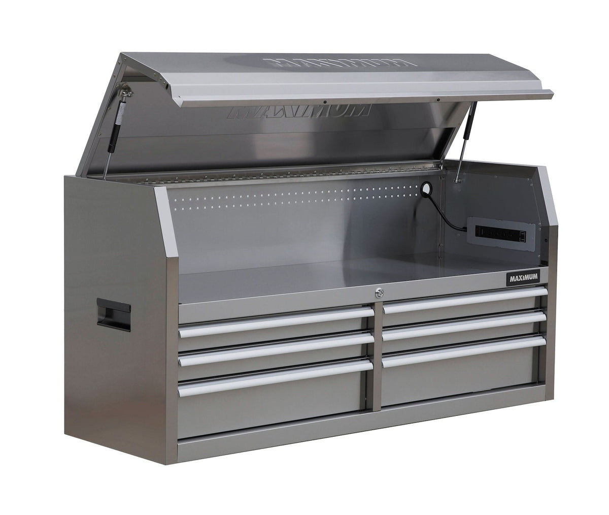 Tool Storage Chest with 6 Drawers, Powerbar with USB, Stainless Steel, 56-in