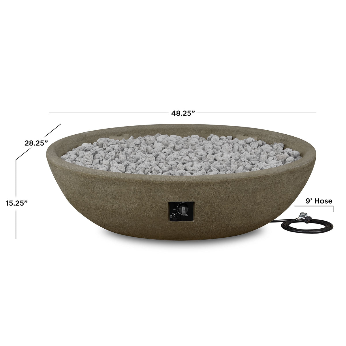 Riverside Oval Concrete Propane Fire Pit in Glacier Gray, 48-in