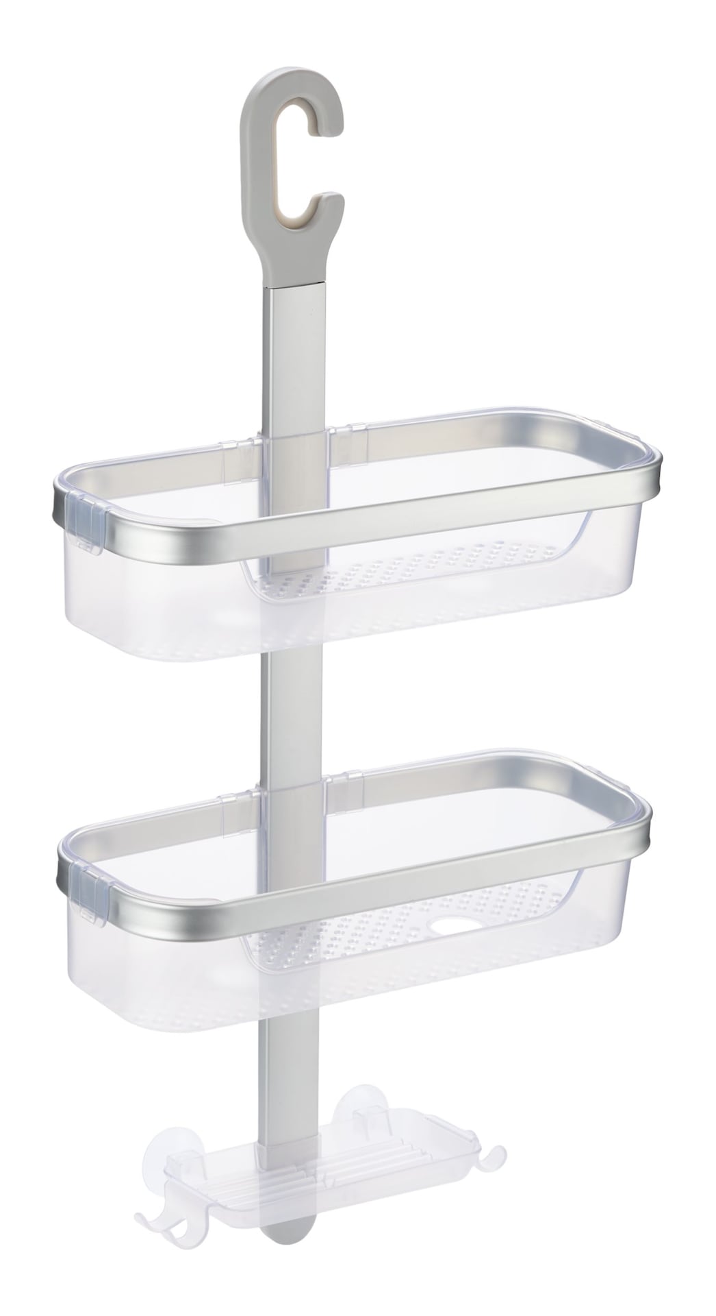 2-Tier Aluminum Shower Caddy with Soap Dish, Silver