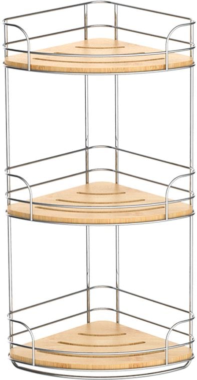 3-Tier Bamboo Corner Shower Caddy, Silver/Natural