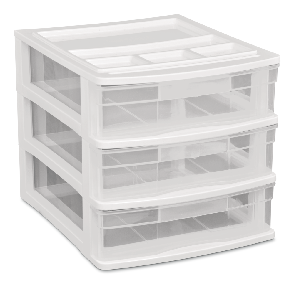 Desk Clear White Frame 3-Drawer Storage Tower, 10-in
