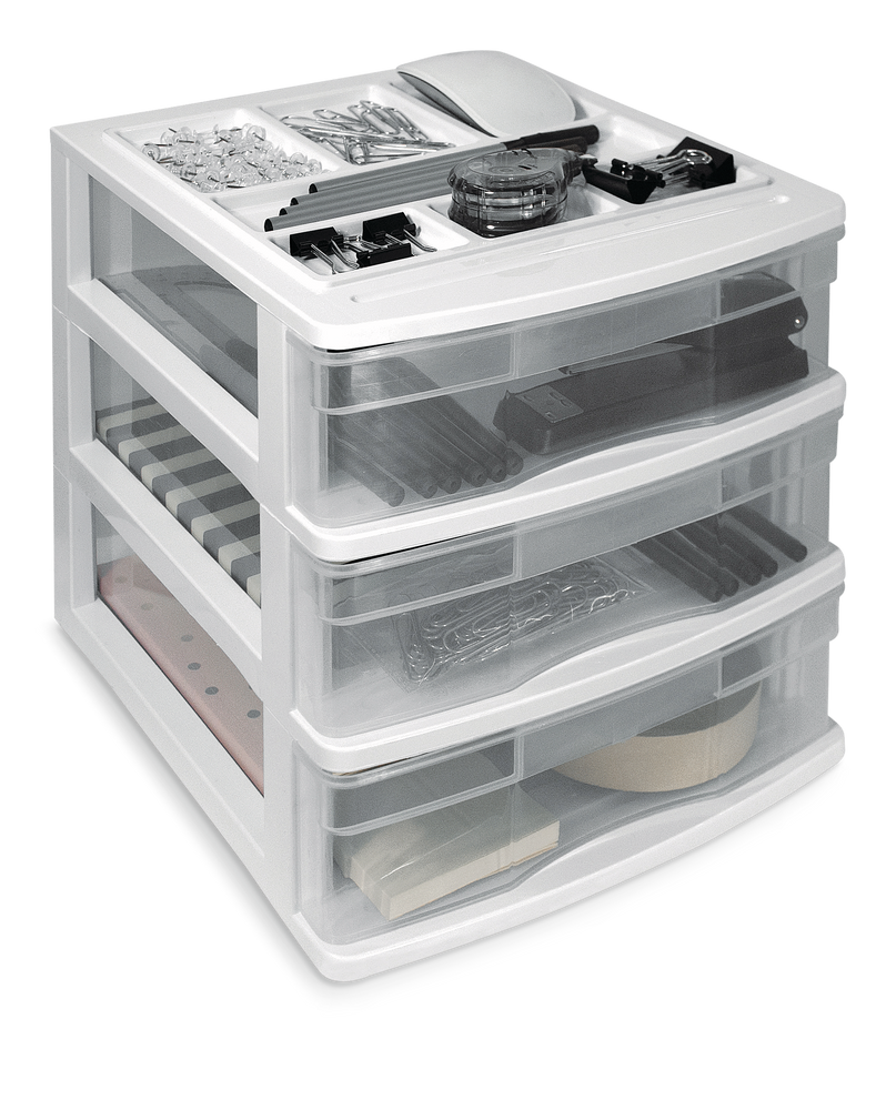 Desk Clear White Frame 3-Drawer Storage Tower, 10-in