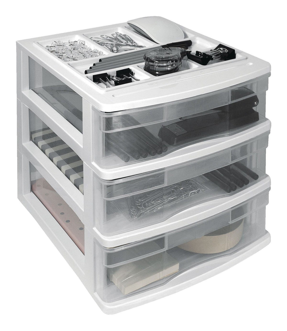Desk Clear White Frame 3-Drawer Storage Tower, 10-in