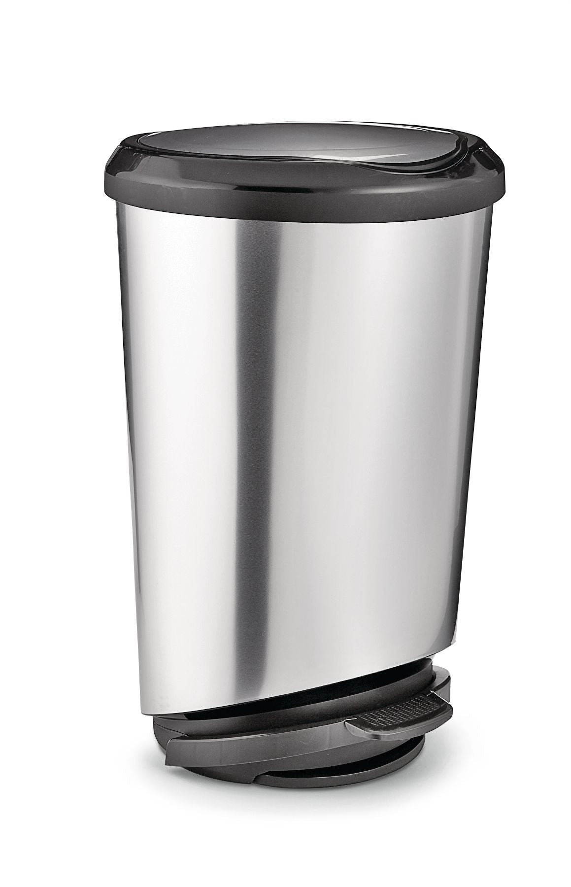 Plastic D-Shaped Step Garbage Can, Silver, 42-L