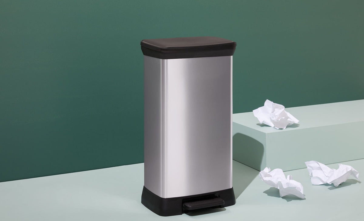 Slim Silver Plastic Rectangular Step Garbage Can, 50-L