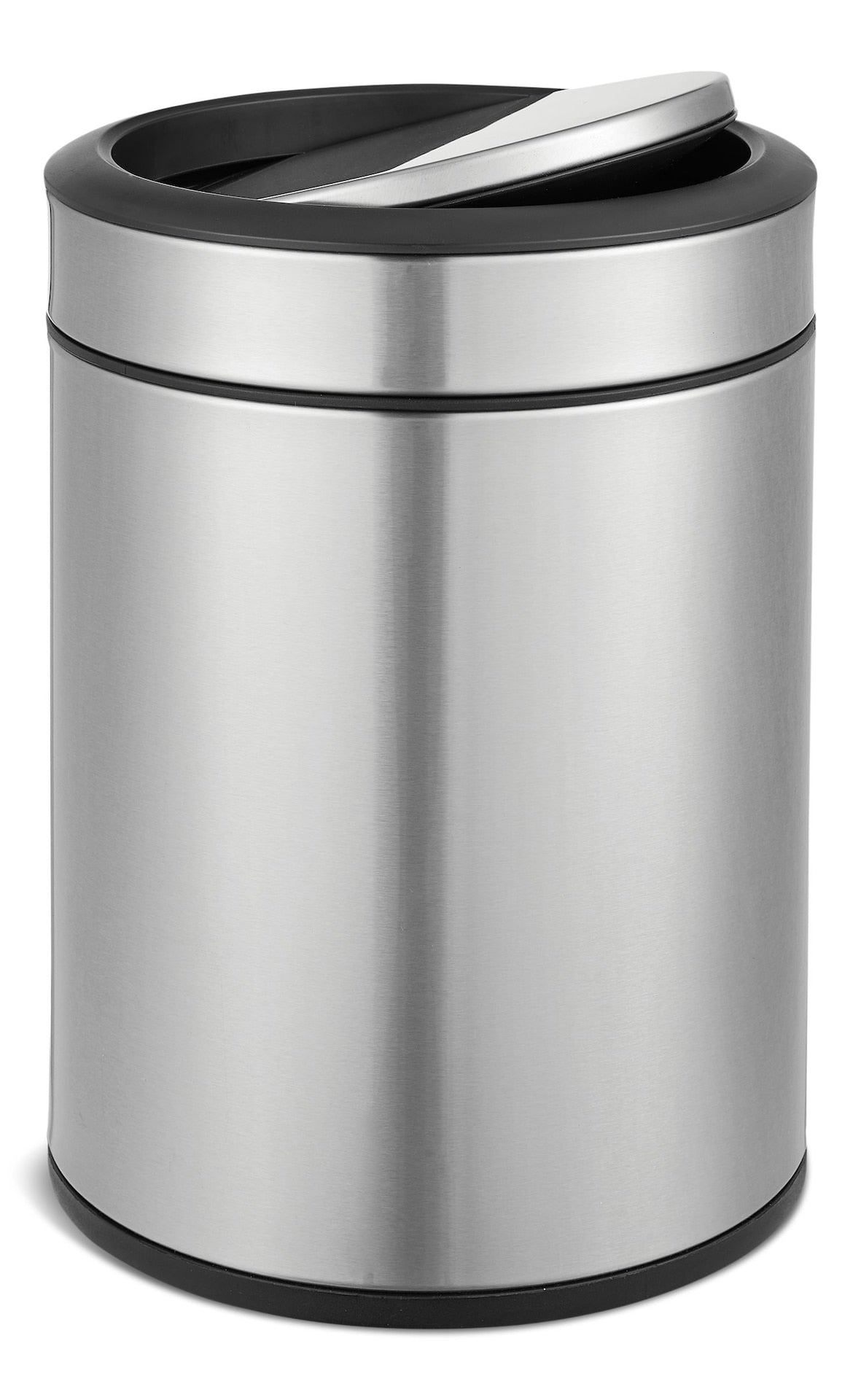 Steel and Plastic Circular Swing Lid Garbage Bin, Silver, 8-L