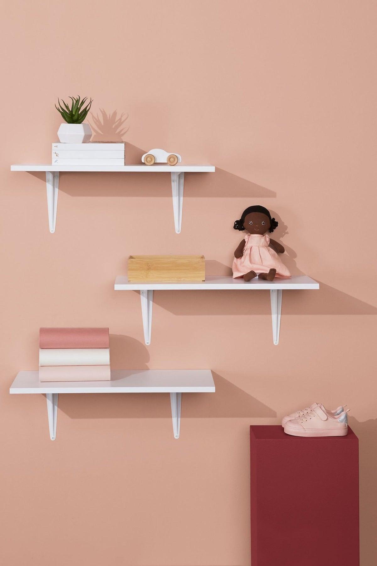 Wooden Floating Wall Shelf Board, White, 12 x 24-in