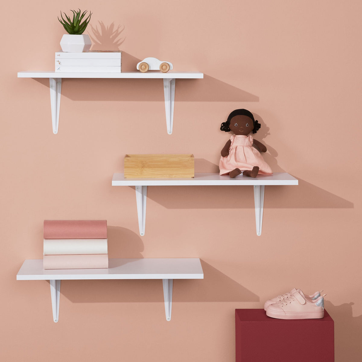 Wooden Floating Wall Shelf Board, White, 12 x 24-in