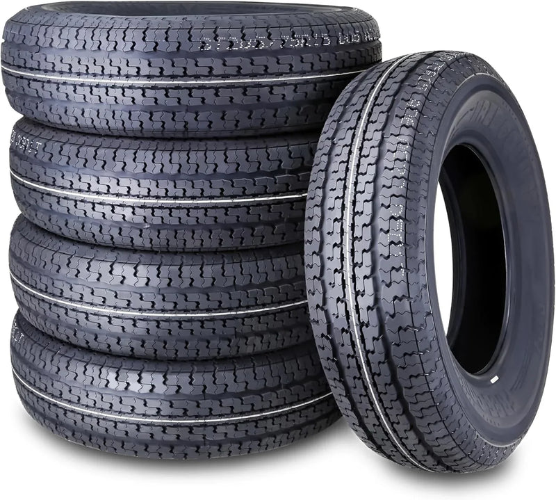 set of 4 Heavy Duty Trailer Tires ST205/75R15 205 75 15 10-Ply Load Range E Steel Belted Radial w/Scuff Guard F1157