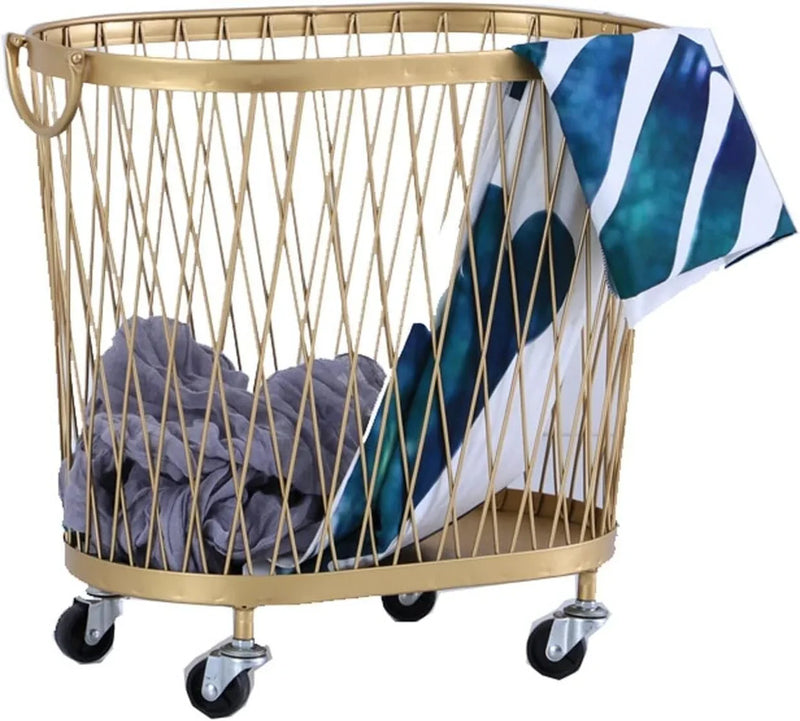 Laundry Hamper with Wheels, Round Mesh Metal Rolling Basket, Iron for Bathroom, Bedroom, Room, Toy & Clothes Storage - 45 * 42.5cm W7750
