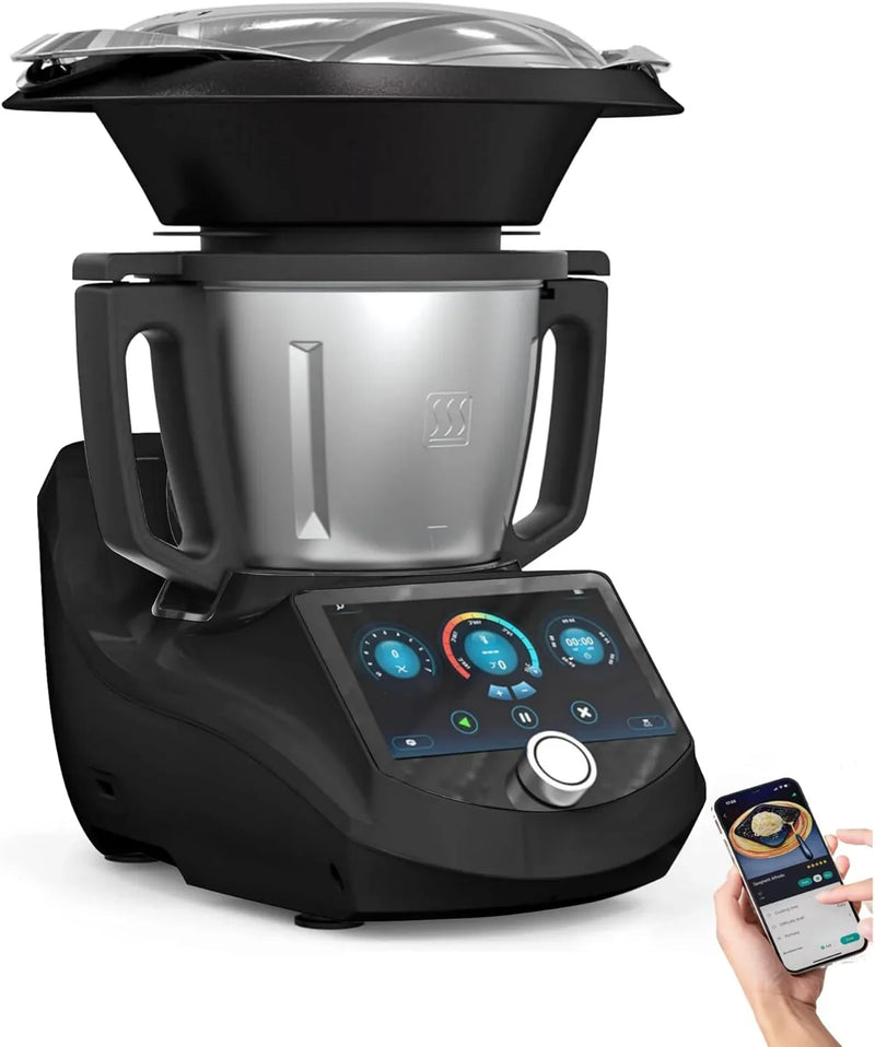 Smart Food Processor UltraCook All-in-One Auto Cooking Machine,3.5L Capacity,600 Online Recipes, Built-in Scale, 7 inch TFT Screen, Self-Cleaning, Multifunctional Kitchen Appliance (CR-7-Black) I0188