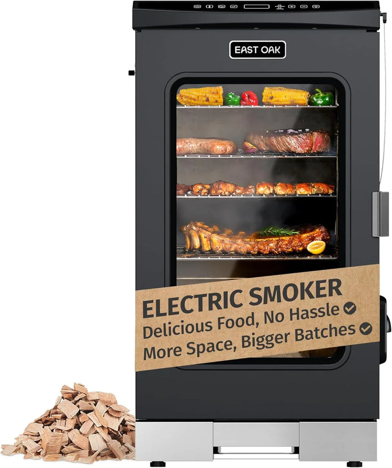 30" Electric Smoker, Outdoor Smoker with Glass Door & Meat Thermometer, 725 Sq Inch Large Capacity, 4 Detachable Racks for Backyard BBQ, Party, Outdoor Cooking Night Blue T7821