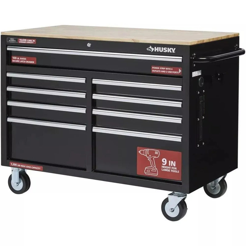 46 in. W x 24 in. D 9-Drawer Gloss Black Deep Tool Chest Mobile Workbench C2010