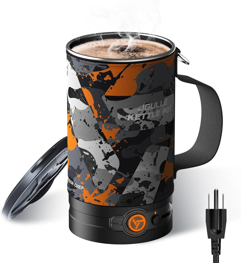 Electric Kettle, Multi-Functional Portable Travel Water Boiler Cooker, 30 oz Electric Kettle for Coffee, Cooking, Popcorn Maker, Camping RV Essentials V0339