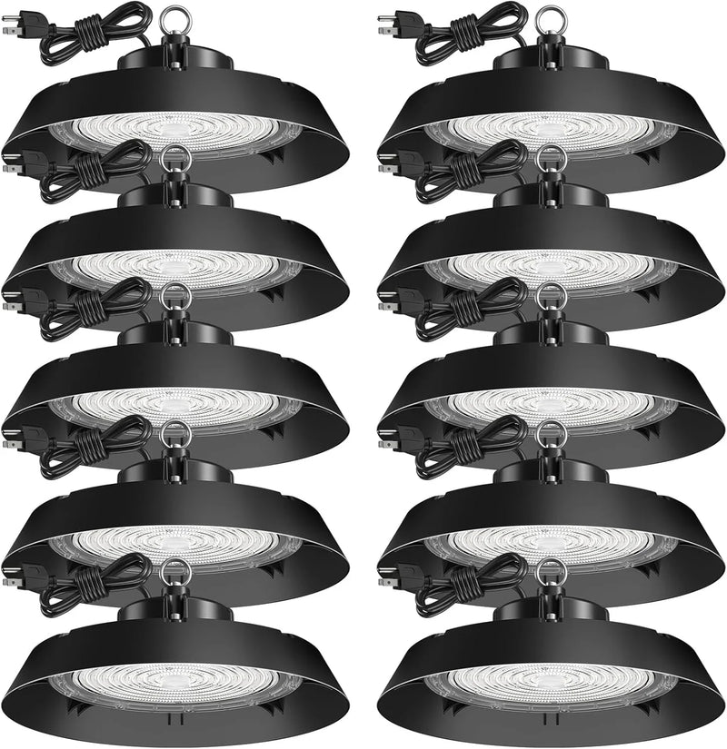 200-watt, 10 sets of UFO lamps, LED ceiling lights, 28,000 lumens, 5000K LED ceiling lights, 5-foot cable, can replace 650-watt metal halide/hot mercury lamps, suitable for gyms, factories, barns and storage areas. S9986