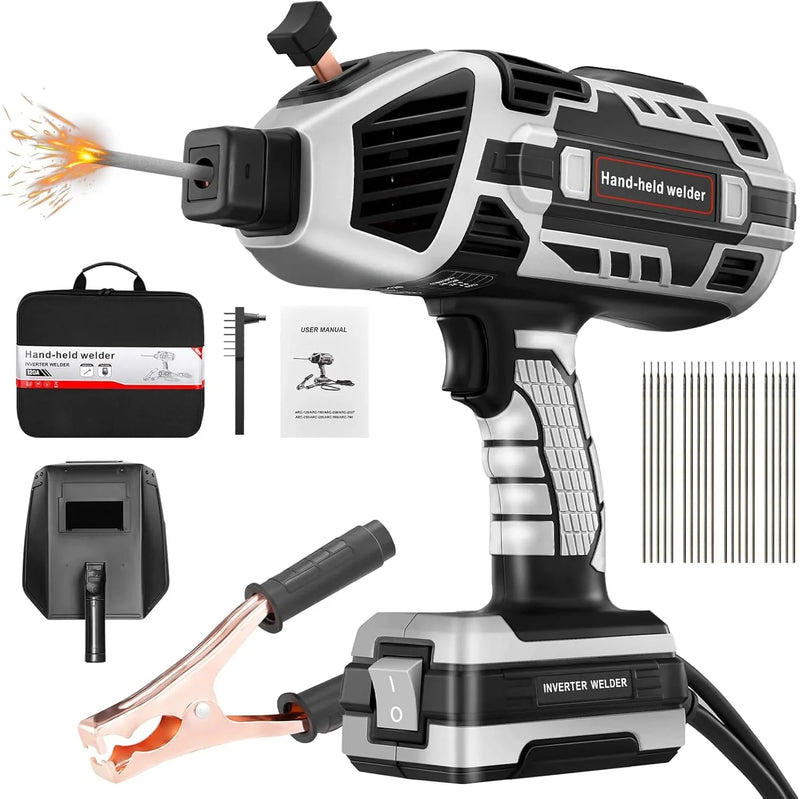 Portable Electric Welding Machine,110V Portable Welder Handheld with IGBT Inverter 5 Variable Current Adjustment,Portable ARC Welder Gun, Fits for 3/32" Wire Rods (Grey) U9971