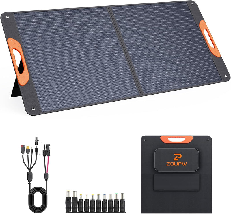 200 Watt Portable Solar Panel for Power Station,RV Essentials,200W 20V Foldable Solar Charger with Solar Cable,23.5% High Efficiency IP67 Waterproof 4 Kickstands for Camping RV Road Trip X4794