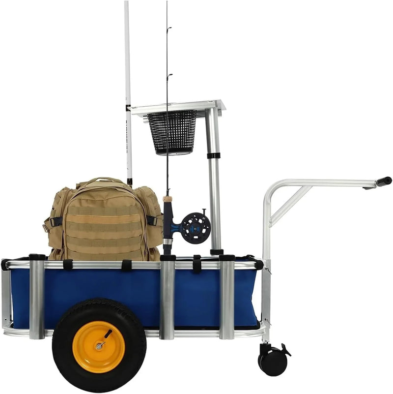 Fishing Cart, Pneumatic Tires, Beach Trailer with Large Cargo Basket, 176lbs Load Capacity, 35.4 * 15.7 * 9.8in Beach Cart Wagon，for Picnic T0378