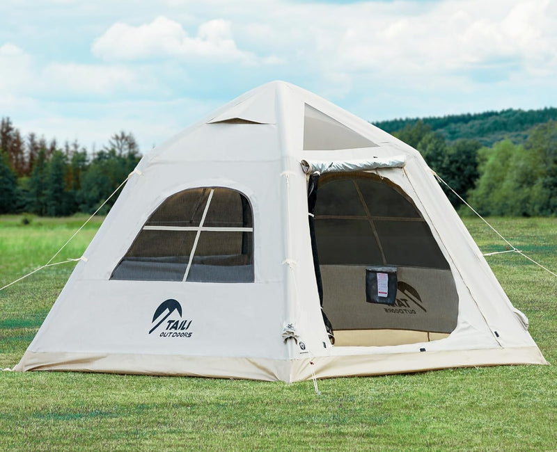Portable inflatable camping tent, equipped with a manual pump, suitable for 3/4/6 people, easy to set up, suitable for outdoor activities. This inflatable outdoor waterproof Oxford canvas tent is suitable for family camping and is suitable Q8347