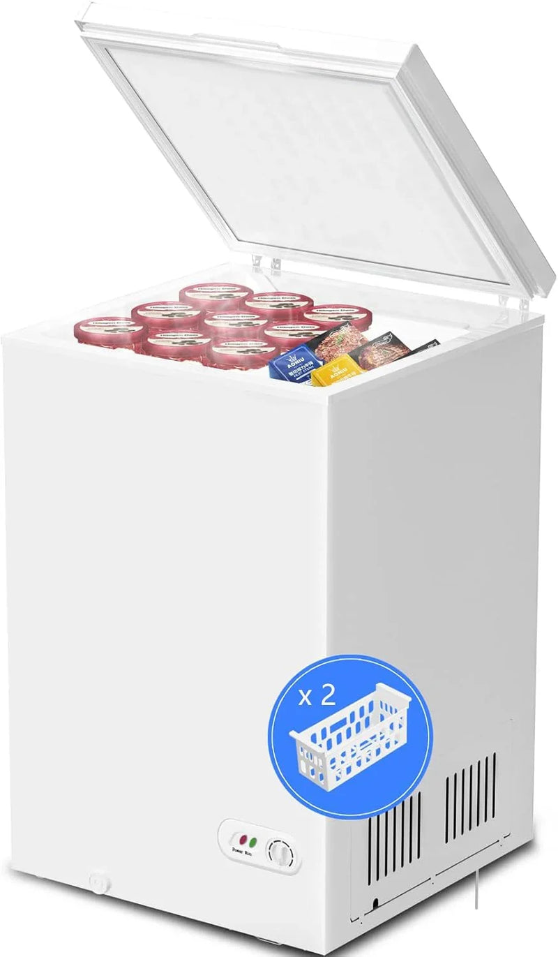 3.5 Cubic Feet Chest Freezer with 2 Removable Baskets Free Standing Top Open Door Compact Freezer with Adjustable Temperature for Home/Kitchen/Office/Bar (3.5 Cubic Feet, White) C1681
