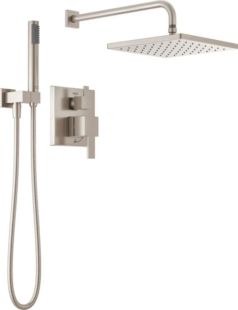 Square shower head set, rain shower head and handle set made of brushed nickel material, valve cover kit, 10 inches, stainless steel E7141