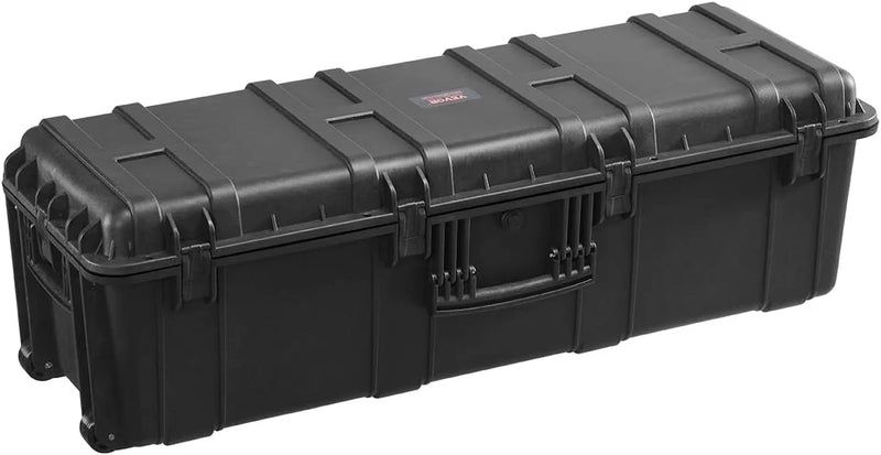 Waterproof sturdy case, large-capacity waterproof sturdy case, equipped with 3 handles, IP67 level waterproof protection case, with 6 clips, 6 lock holes and foam padding for large equipment, black version T1575