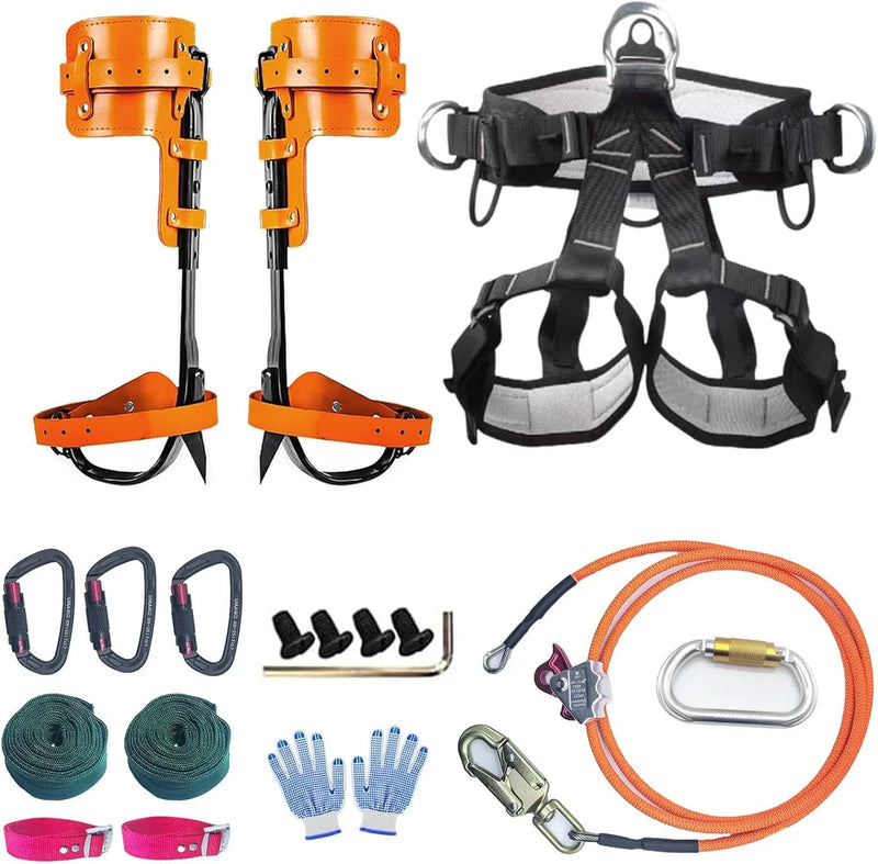Tree Climbing Gear, Tree Climbing Spikes，with Adjustable Climbing Straps and Steel Core Flip Line Arborist Equipment for Climbers, Hunting, Fruit Picking ，Logging, Climbing Etc O3243