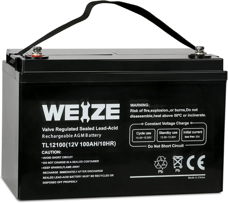 Deep Cycle AGM 12 Volt 100Ah Battery, Maintenance-Free, 3% Self-Discharge Rate, 1150A Max Discharge Current, Perfect for RV, Solar, Trolling Motor, Wind, Marine, Camping and Off-Grid System W7310