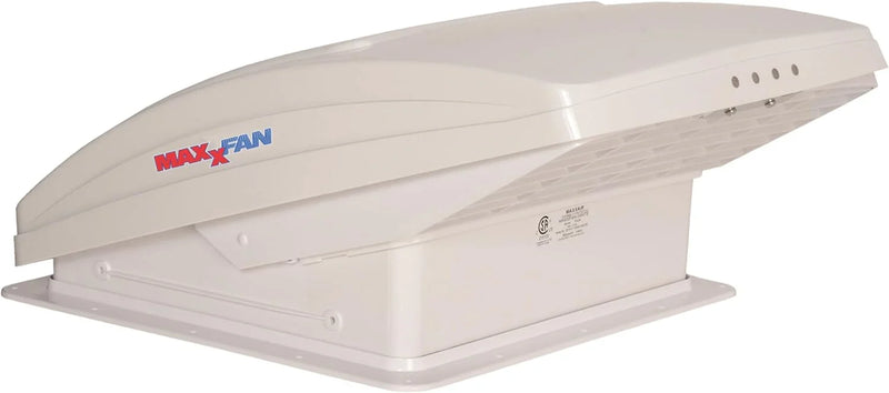 Deluxe - All-In-One RV Vent, Shield & Fan; Built-In Rain Shield, 10 Speed Reversible Fan with Thermostat, Fits Standard 14"x14" Roof Openings, 12V Long Life Motor, White (00-05100K) T9083