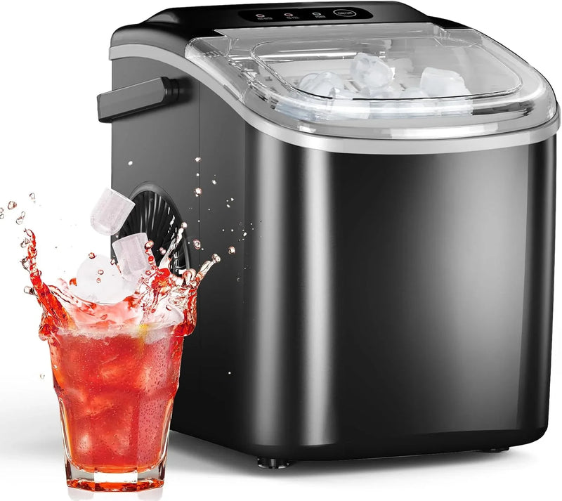 Ice Maker Countertop, Efficient Easy Carry Ice Machine, Self-Cleaning Ice Maker with Ice Scoop & Basket, 9pcs/ 8mins 26.6Lbs Per Day for Home/Office/Kitchen,Black H7817