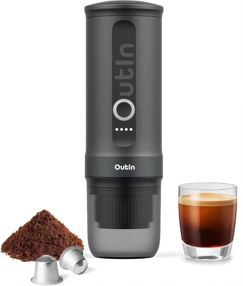 Nano Portable Electric Espresso Machine, Travel Coffee Maker for Camping, Car Coffee Maker Self-Heating with USB-C, With Ground Coffee & NS Capsule for RV, Hiking, Office W5959