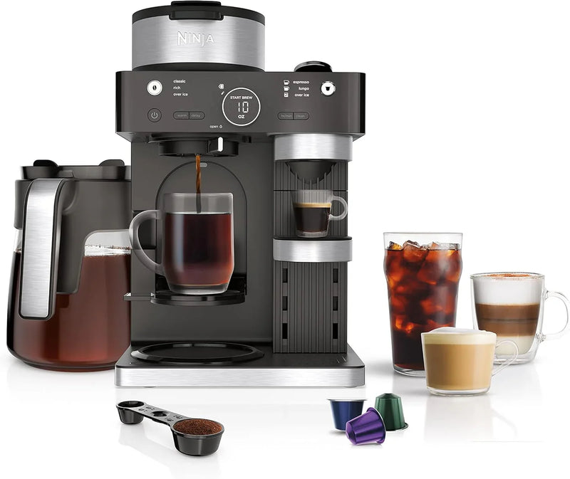 Italian espresso machine and coffee-making system, featuring three espresso brewing modes, supporting single-portion coffee and capsules, with a built-in frother, capable of making Italian espresso, cappuccino and latte. Black style. Y7682