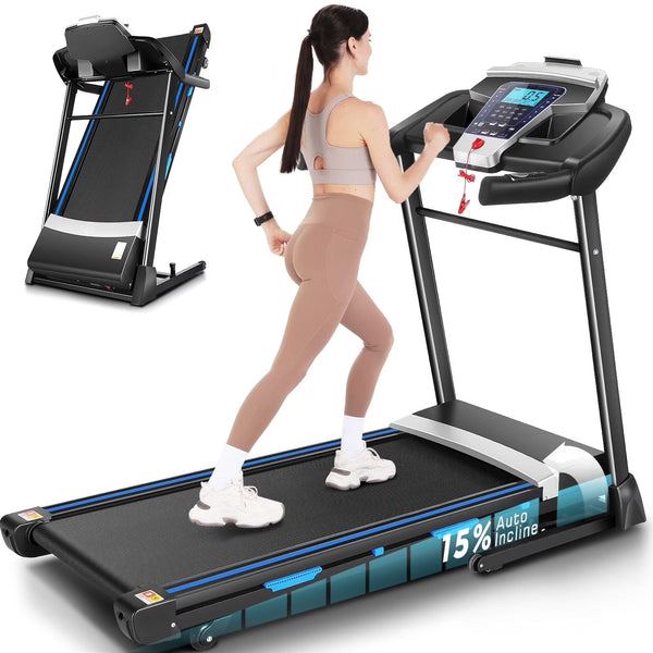 ANCHEER Folding Treadmill with 15% Auto Incline,3.25HP Ultra-silent Motor, Speed Range of 0.6~10MPH,300lb Capacity, APP Wireless... X4233