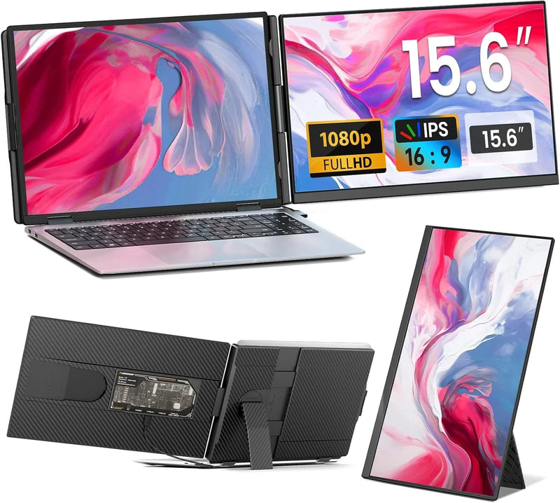 Laptop Screen Extender - 15.6" FHD 1080P Portable Monitor for Laptop, Detachable & Plug and Play Dual Laptop Monitor Extender for 13"-17.3" Laptops, Compatible with Wins/Mac/Android/Chrome Q5905
