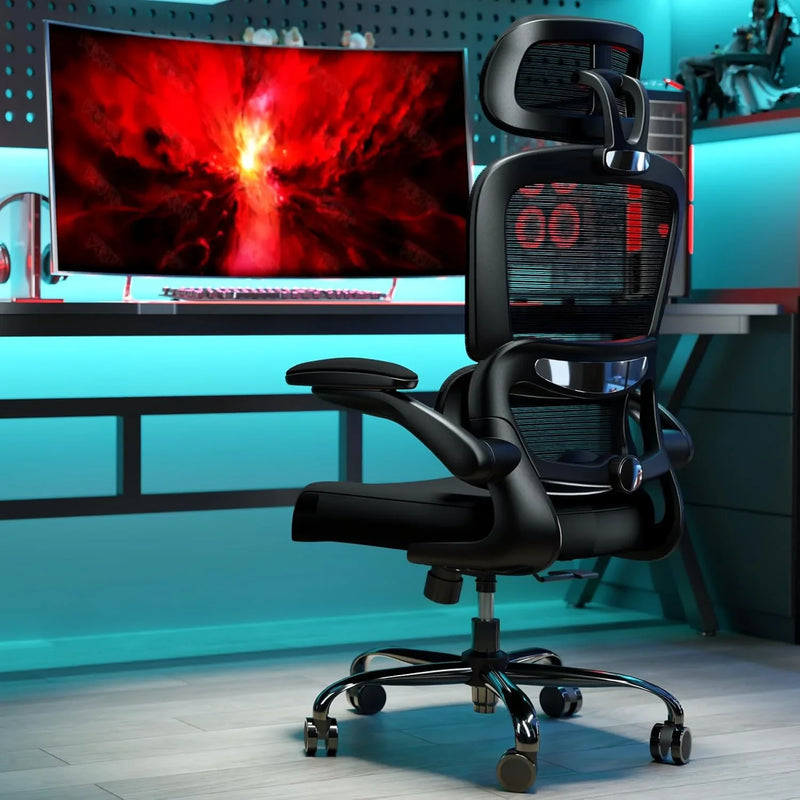 Office Chair Ergonomic Desk Chair, 330 LBS Home Mesh Office Desk Chairs with Wheels, Comfortable Gaming Chair, High Back Office Chair for Long Hours, Office Chair for Study and Work (Grey) C8932
