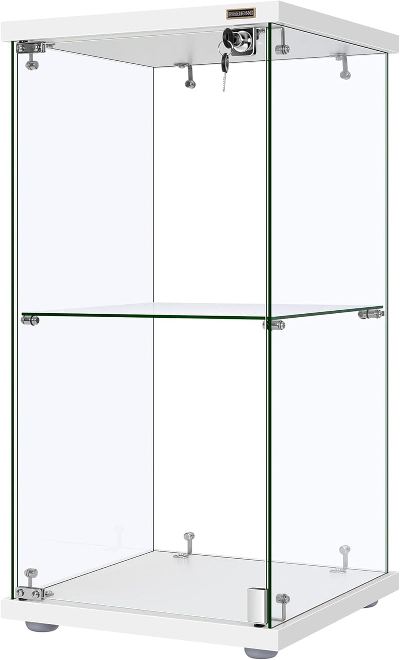 4 Layers 15.7''W x 15.7''D x 62.6''H Glass Display Cabinet Countertop Showcase with Lock, 5mm Tempered Glass 25mm MDF Base I7998