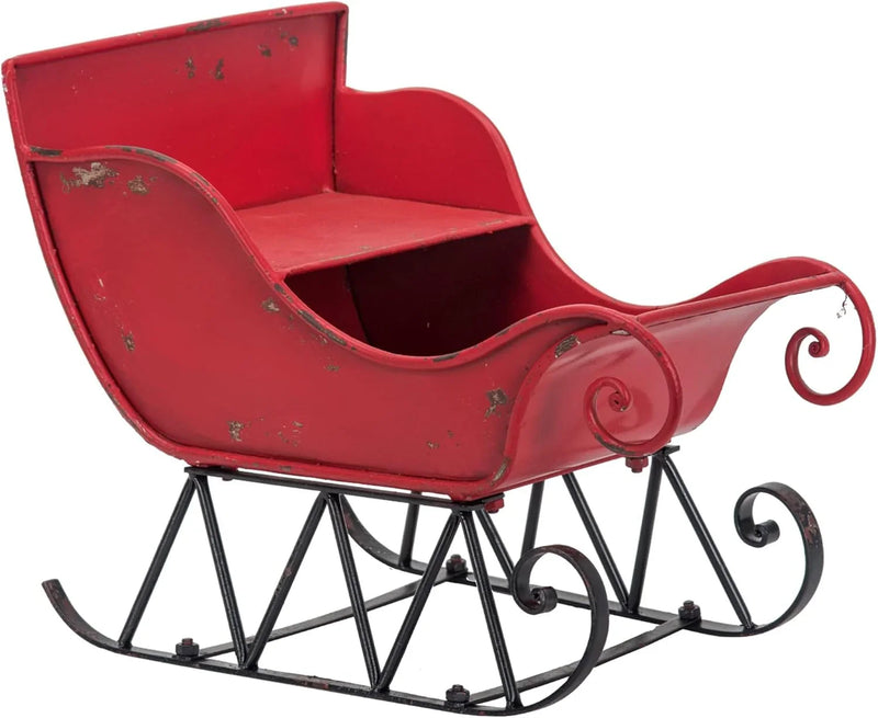 Christmas Sleigh Outdoor Decorations Large-sized Worn Red Metal Santa Sleigh Toy Decoration Gift Basket Winter Decorations Indoor Christmas Garden Santa Sleigh Decoration - 39 inches (Sleigh-L) R1471