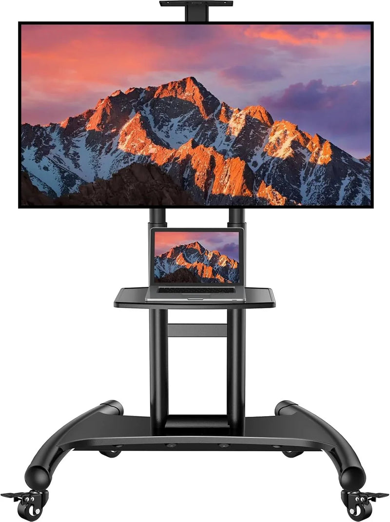 Rolling/Mobile TV Cart with Wheels for 32-82 Inch LCD LED 4K Flat Screen TVs - TV Floor Stand with Shelf Holds Up to 100 lbs, Height Adjustable Trolley Max VESA 600x400mm- PSTVMC05 W1274