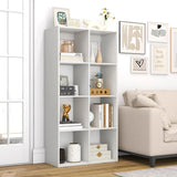 Suitable for two people, floor-standing bookshelf, with an open back panel, anti-toppling device. It is a modern storage display stand suitable for use in family offices, living rooms, bedrooms, and study rooms. White.