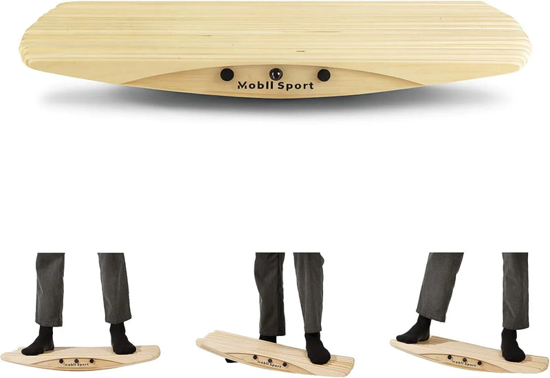 Standing Desk Balance Board Mat | Anti-Fatigue Handcrafted Wooden Wobble Board for Foot, Knee & Back Pain Relief | Simulate Surfing/Skiing/Skateboarding Movements V6873