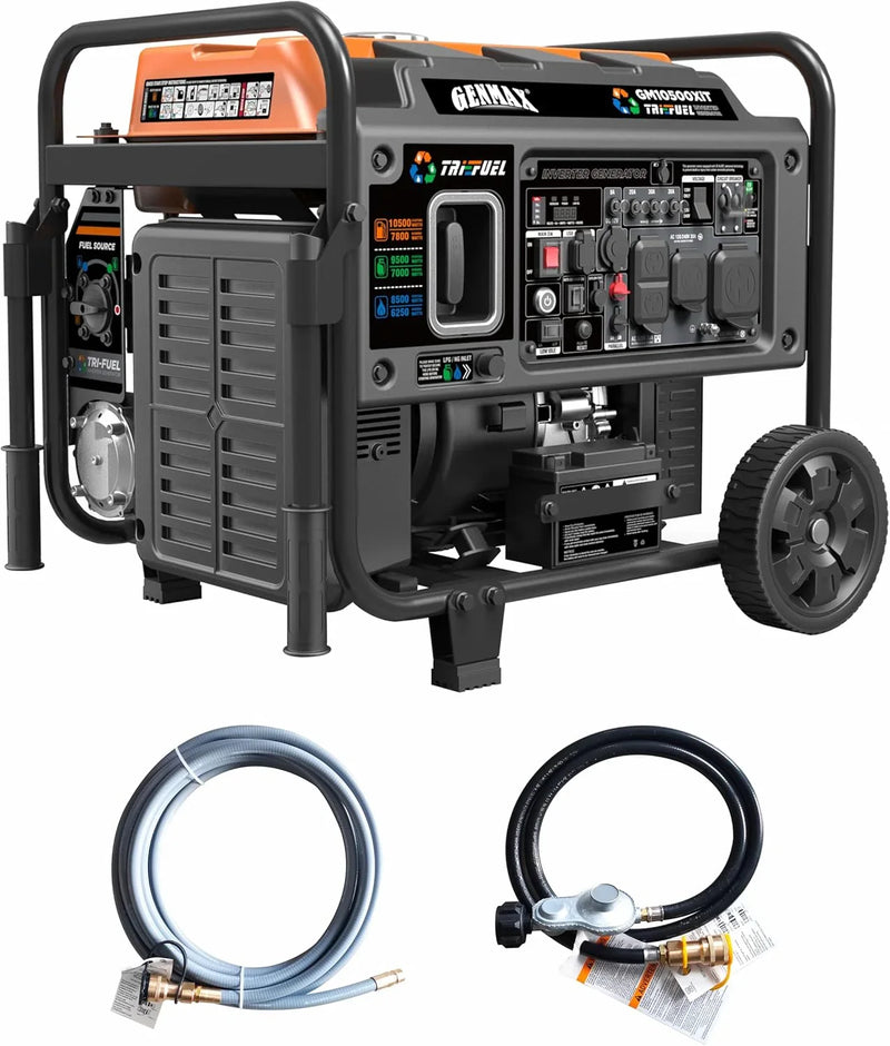 Tri Fuel Open Frame Inverter Generator,with ATS,Quiet Technology,CO Sensor,digital display and 50A,Ideal for Home backup,contruction site and RV Camping (GM10500XiT) R9581
