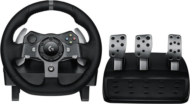 Drive Force racing car steering wheel and pedals, real force feedback function, stainless steel shift paddles, leather steering wheel cover suitable for Xbox Series X|S, Xbox One, PC and Mac - Black V2891