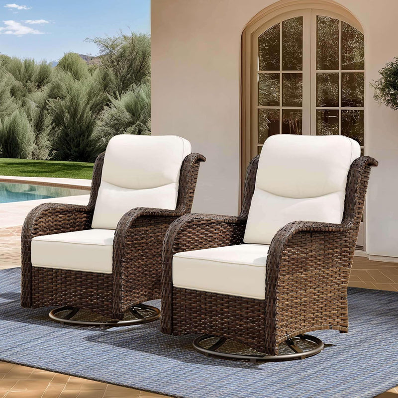 Outdoor Swivel Rocker Patio Chairs with 6-Inch Thick Cushions and Side Table, 3PCS High Back Wicker Patio Furniture Set for Porch, Balcony, Deck and Yard in Blue L8556